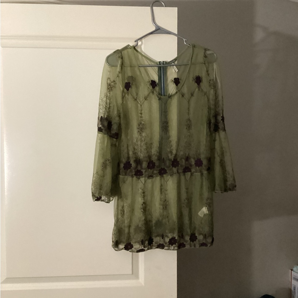 Buckle Olive Sheer Lace Blouse